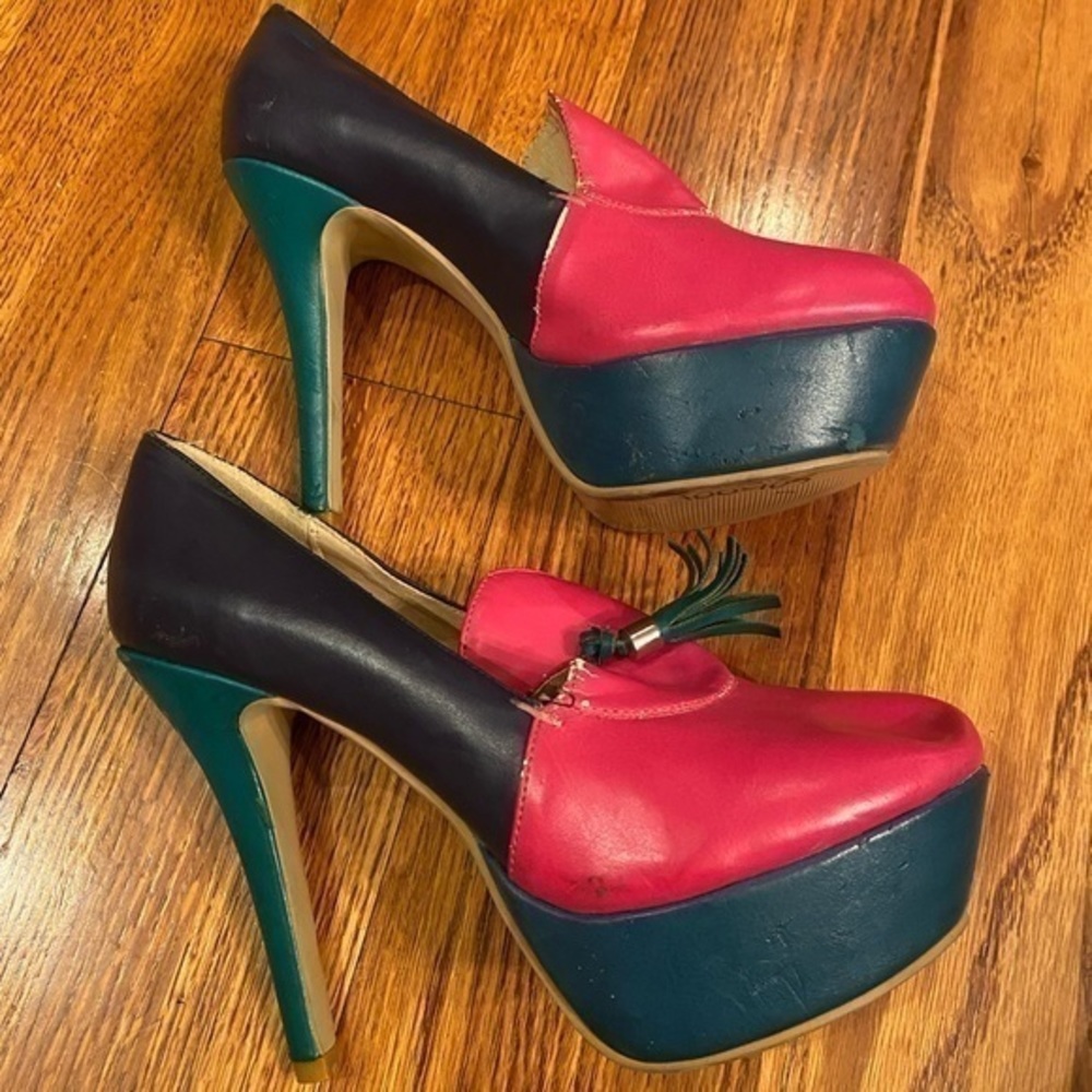 Lovely People Multicolor Heeled Pumps Platform Heels Pink Green Women Size 8